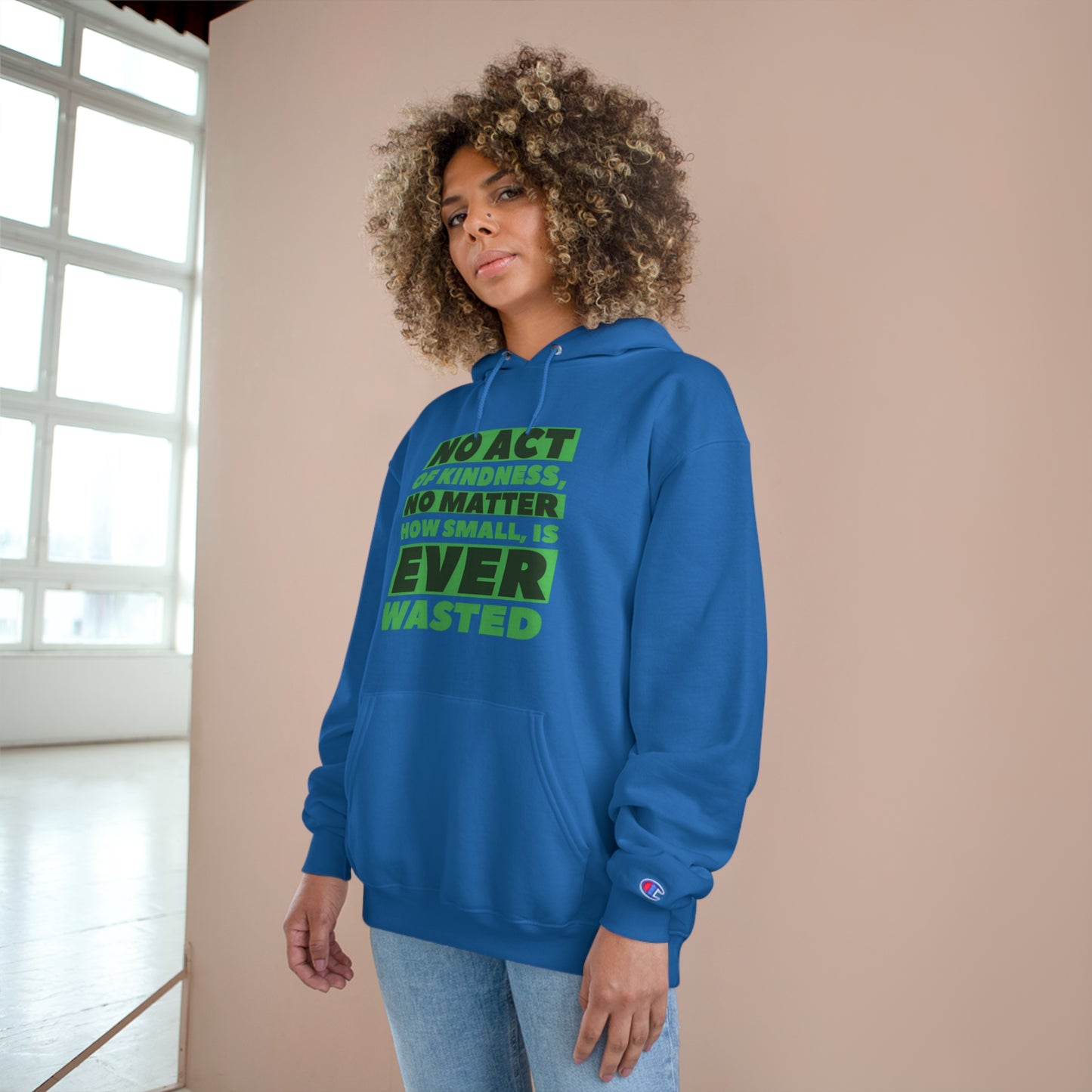 Champion Hoodie With Green Text Design | OKEYCITY