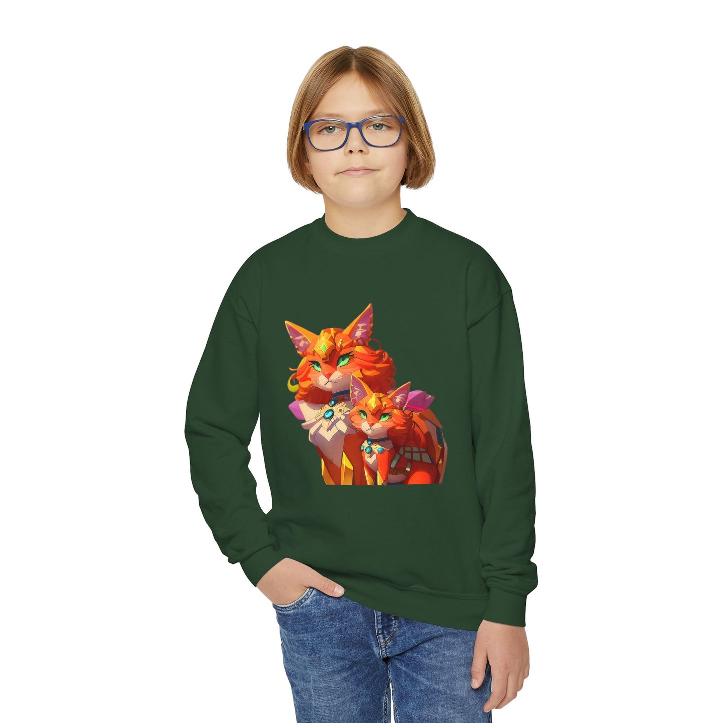 Youth Crewneck Sweatshirt with cats vector Design | OKEYCITY