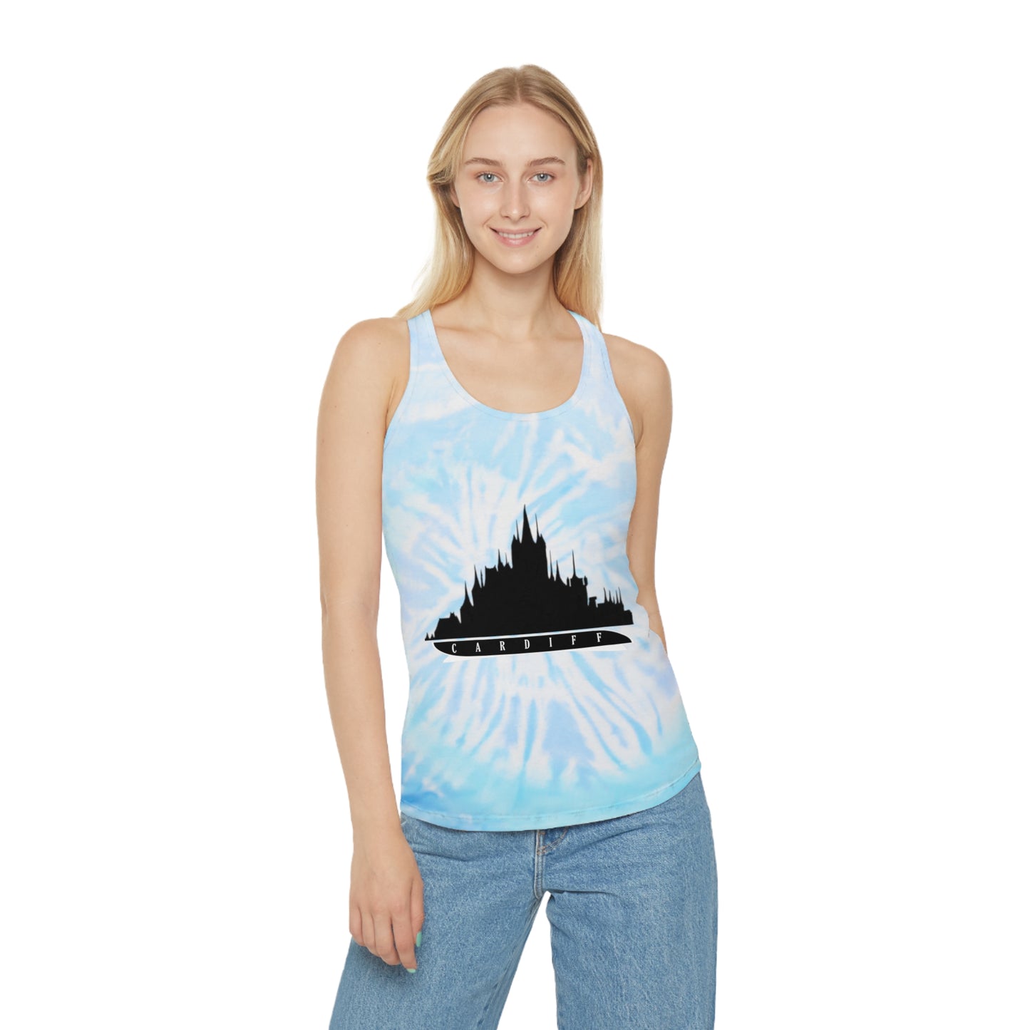 Tie Dye Racerback Tank Top With cardiff Design | OKEYCITY