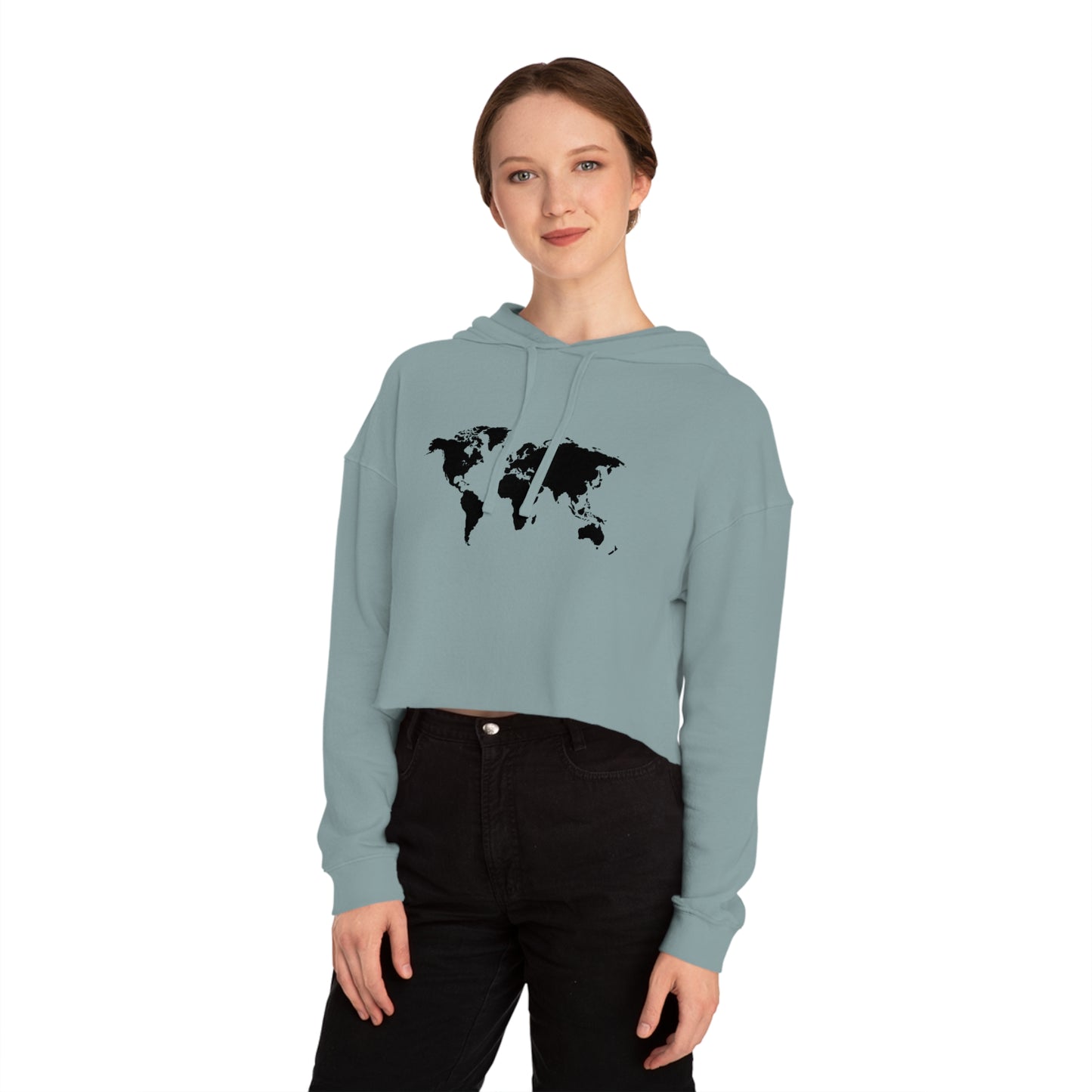 Women’s Cropped Hooded Sweatshirt with map world Design | OKEYCITY