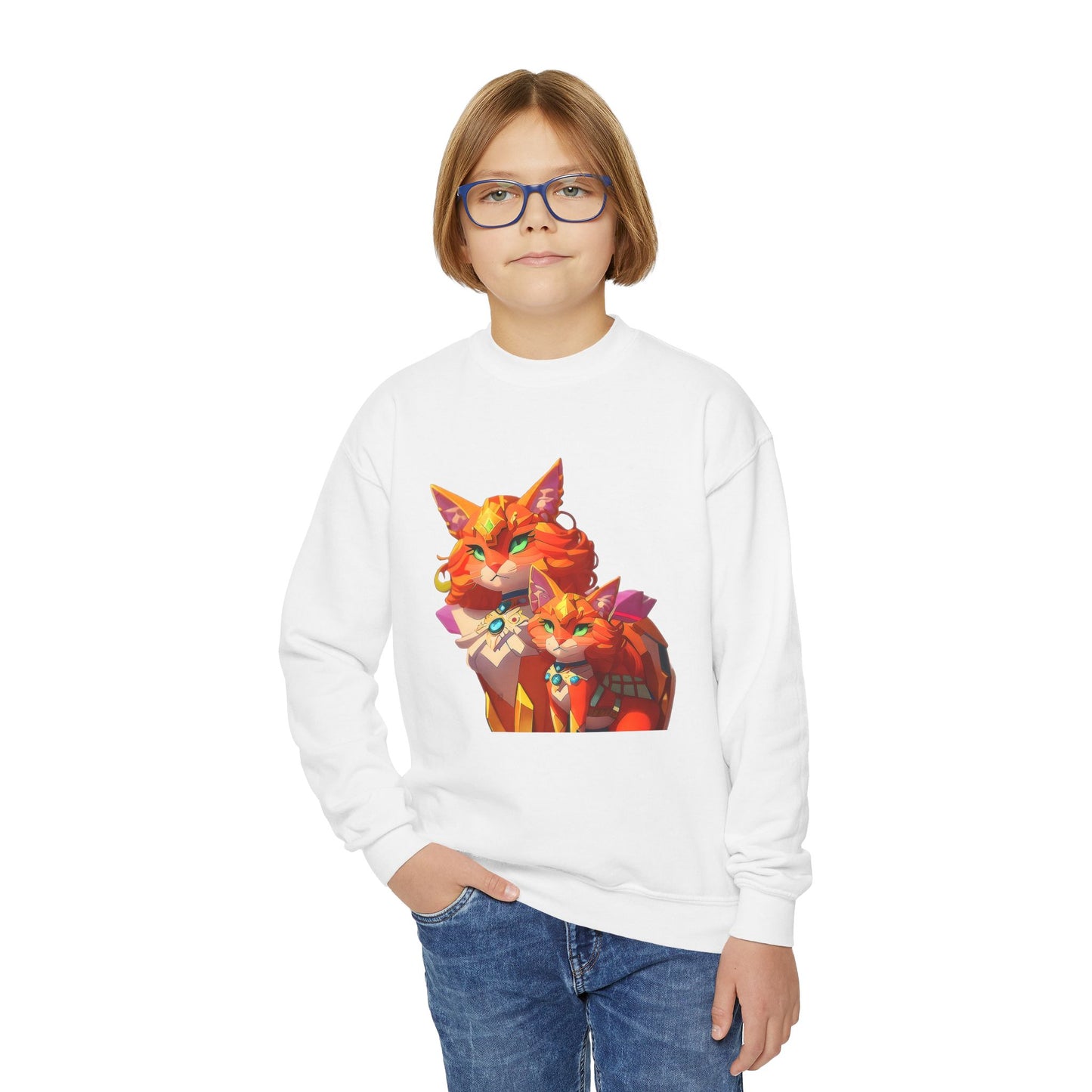 Youth Crewneck Sweatshirt with cats vector Design | OKEYCITY