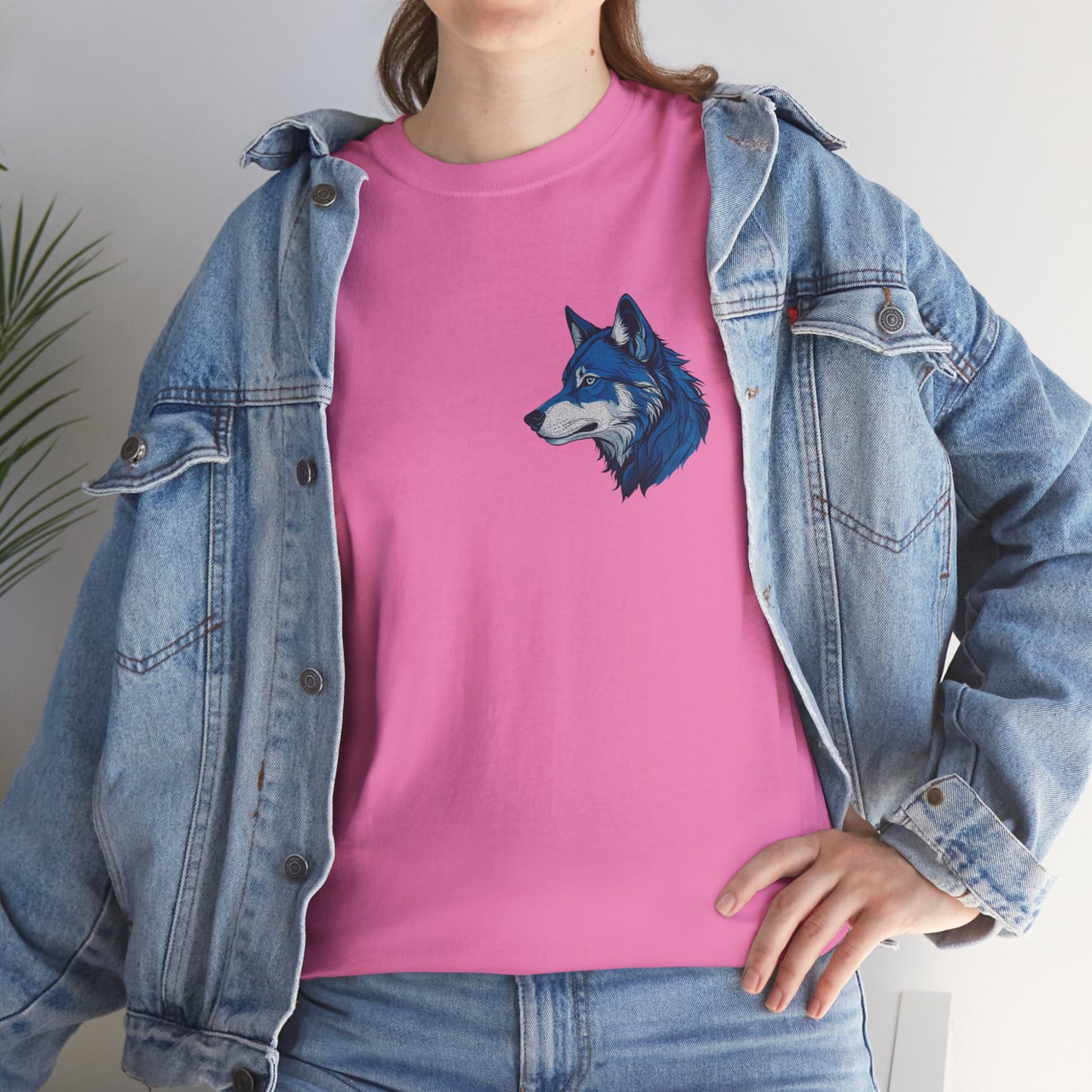 Unisex Heavy Cotton Tee with deep blue wolf Design | OKEYCITY