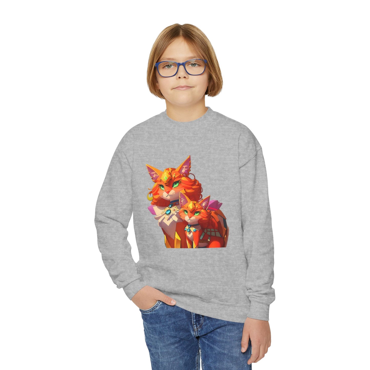 Youth Crewneck Sweatshirt with cats vector Design | OKEYCITY