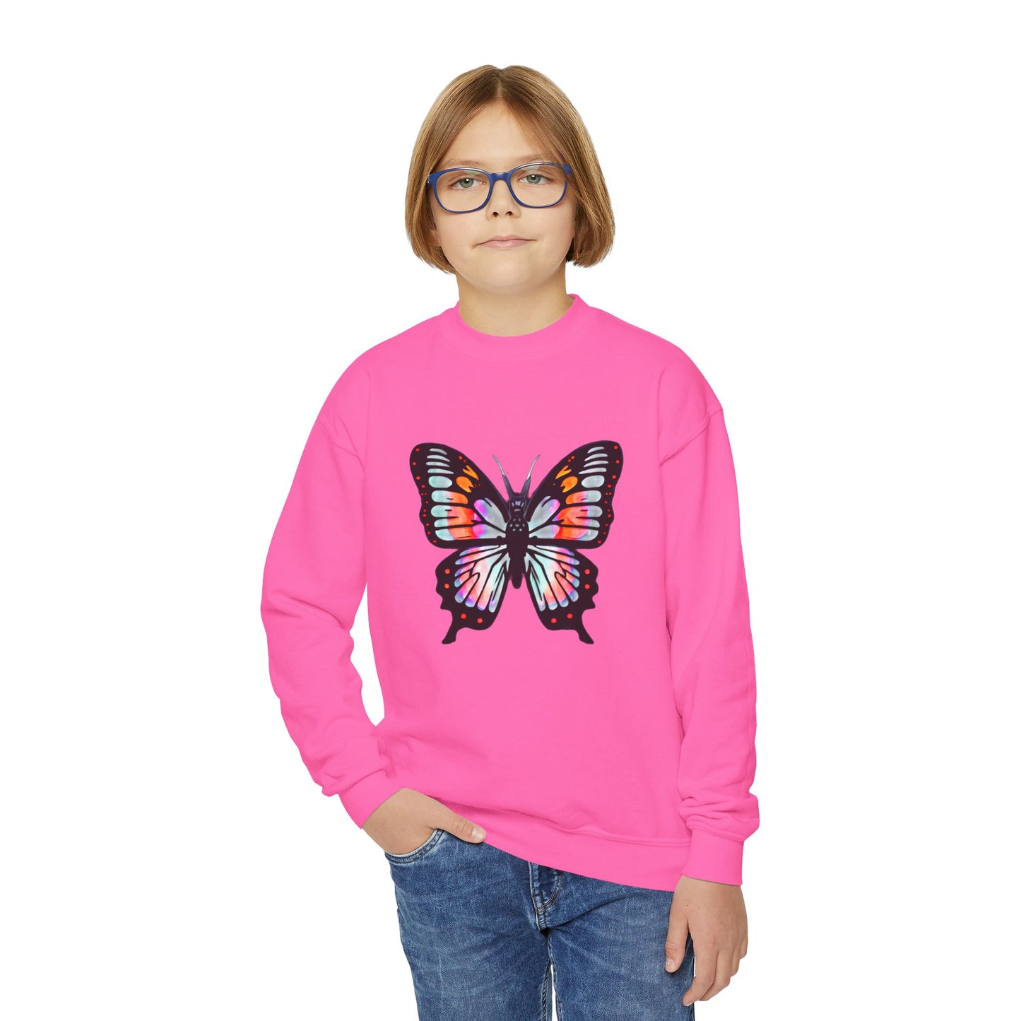 Youth Crewneck Sweatshirt with Butterfly Design | OKEYCITY