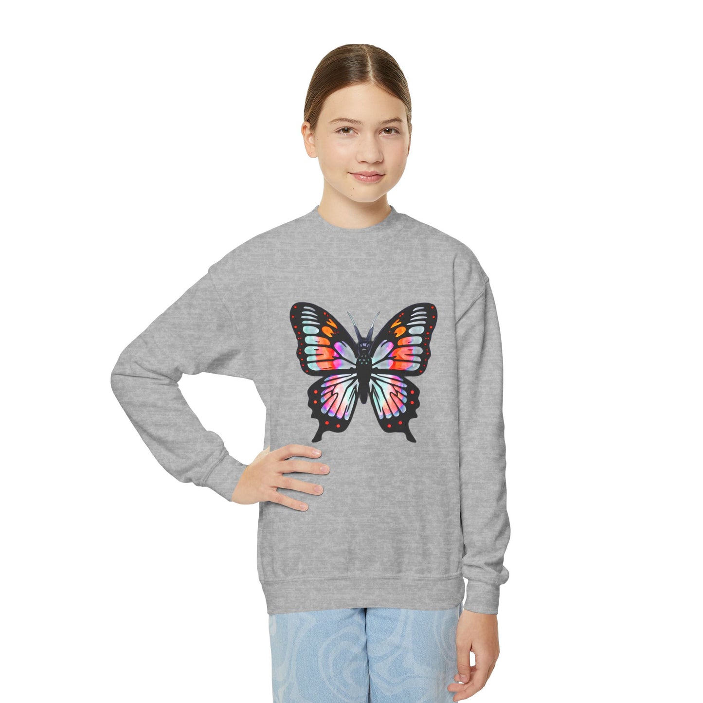 Youth Crewneck Sweatshirt with Butterfly Design | OKEYCITY