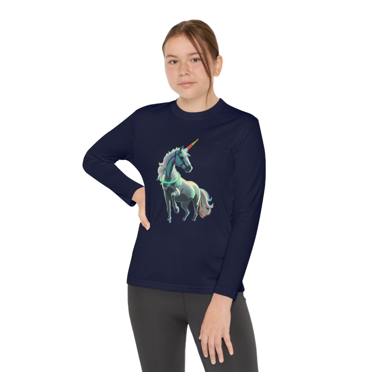 Youth Long Sleeve Competitor Tee with Unicorn Design | OKEYCITY