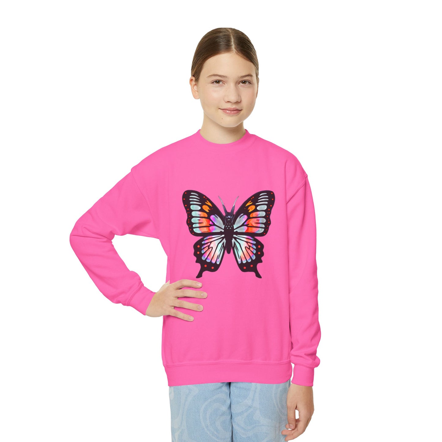 Youth Crewneck Sweatshirt with Butterfly Design | OKEYCITY