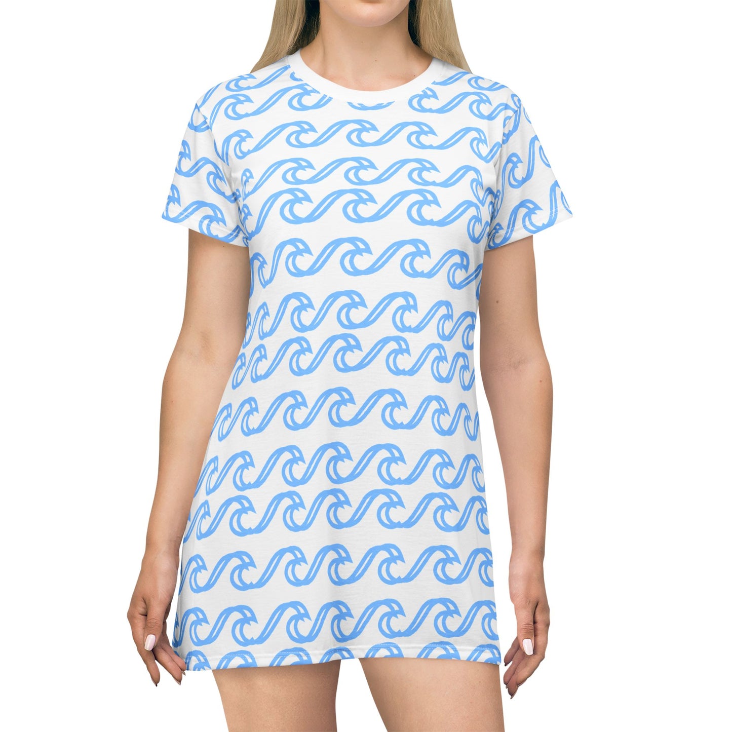 T-Shirt Dress with blue waves Design | OKEYCITY