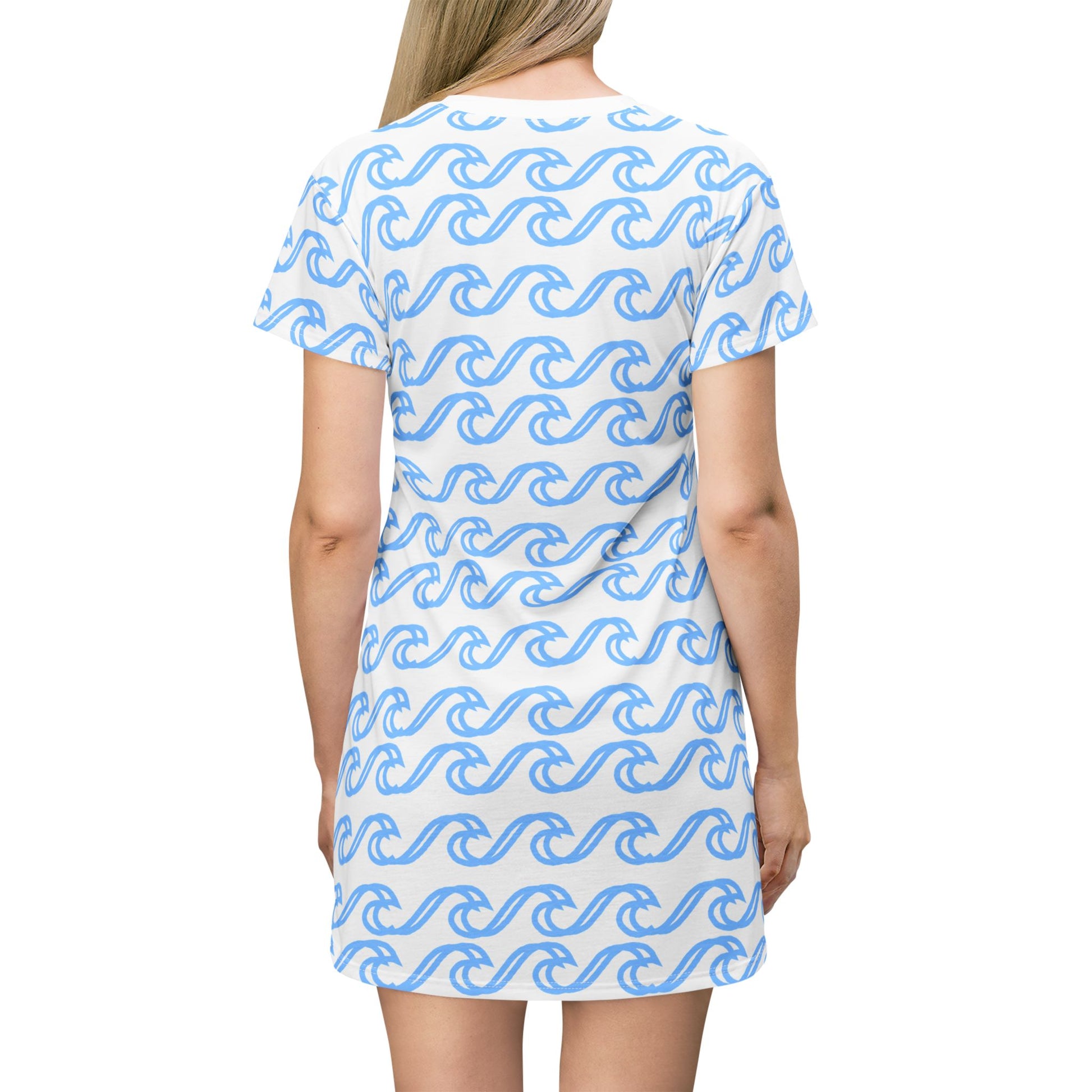 T-Shirt Dress with blue waves Design | OKEYCITY