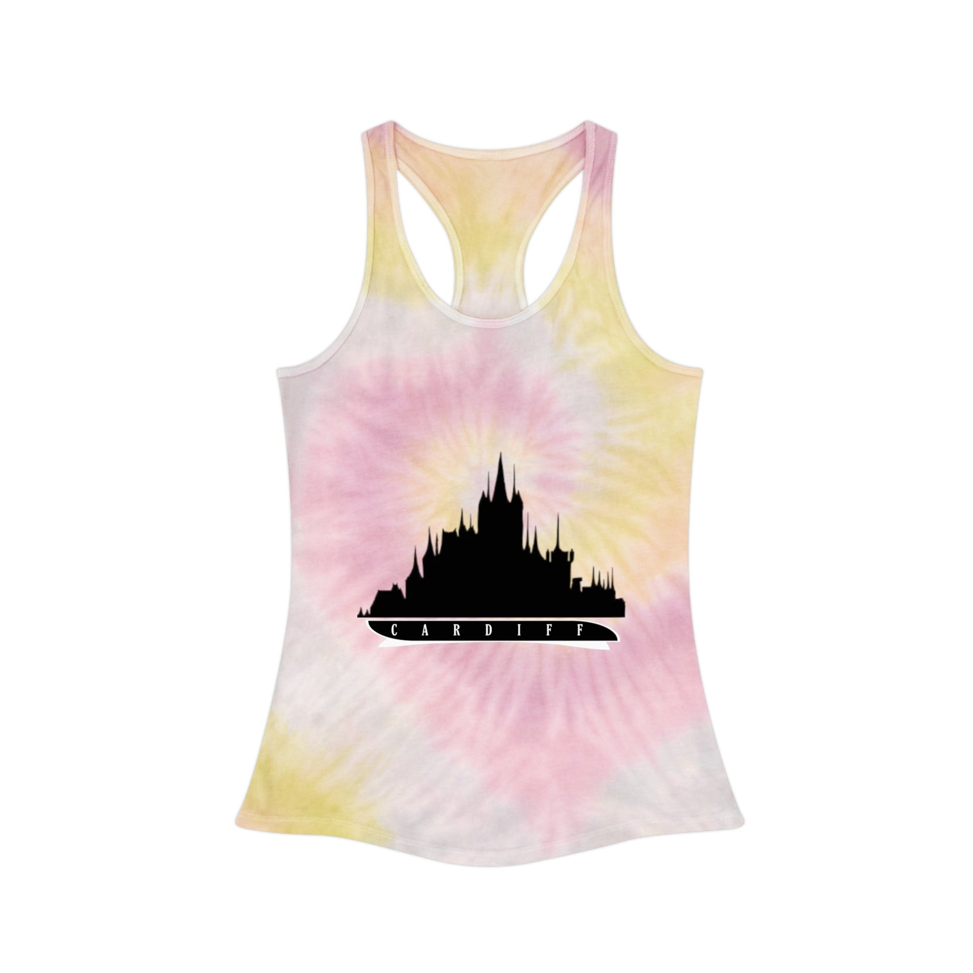 Tie Dye Racerback Tank Top With cardiff Design | OKEYCITY