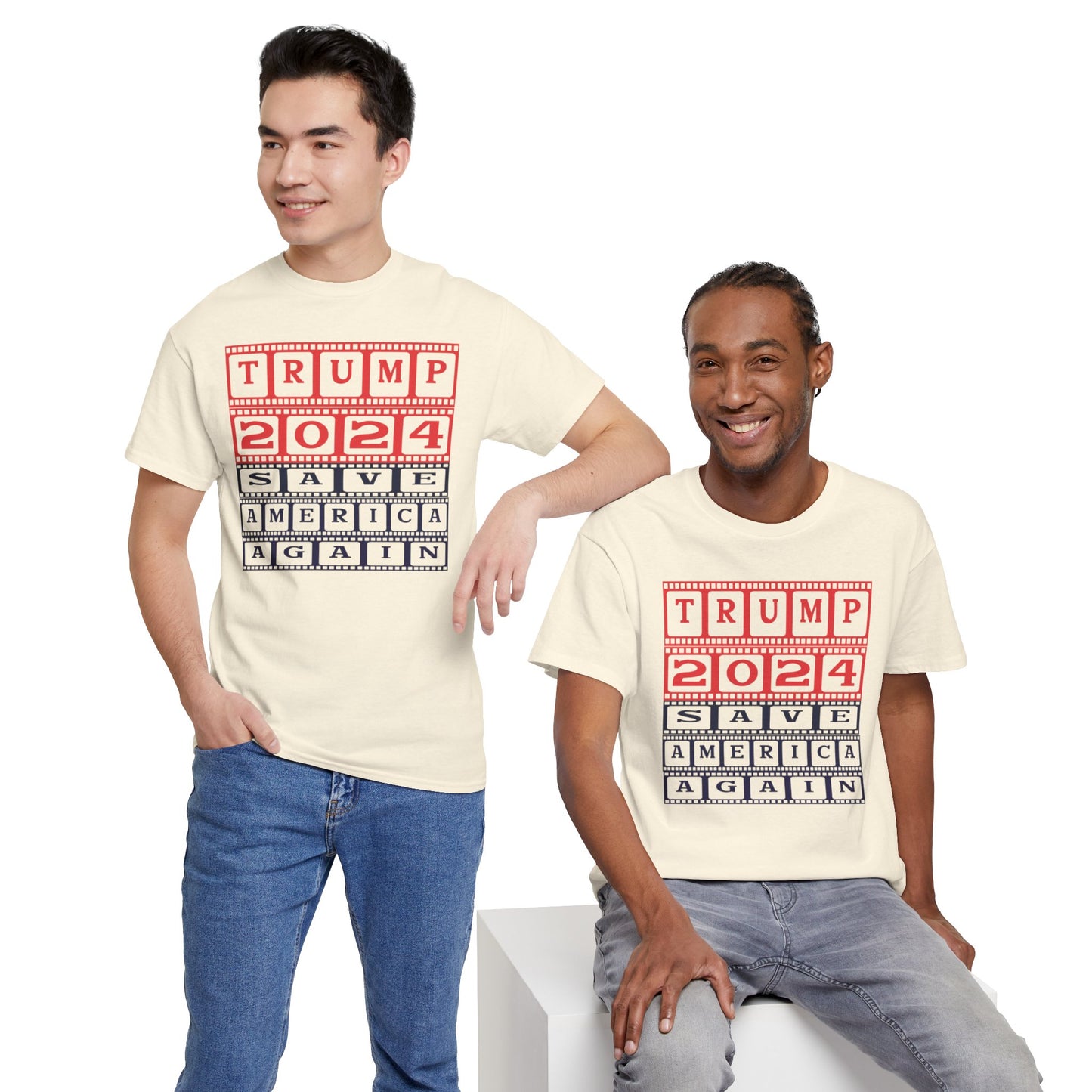 Unisex Heavy Cotton Tee with Trump 2024 Design | OKEYCITY