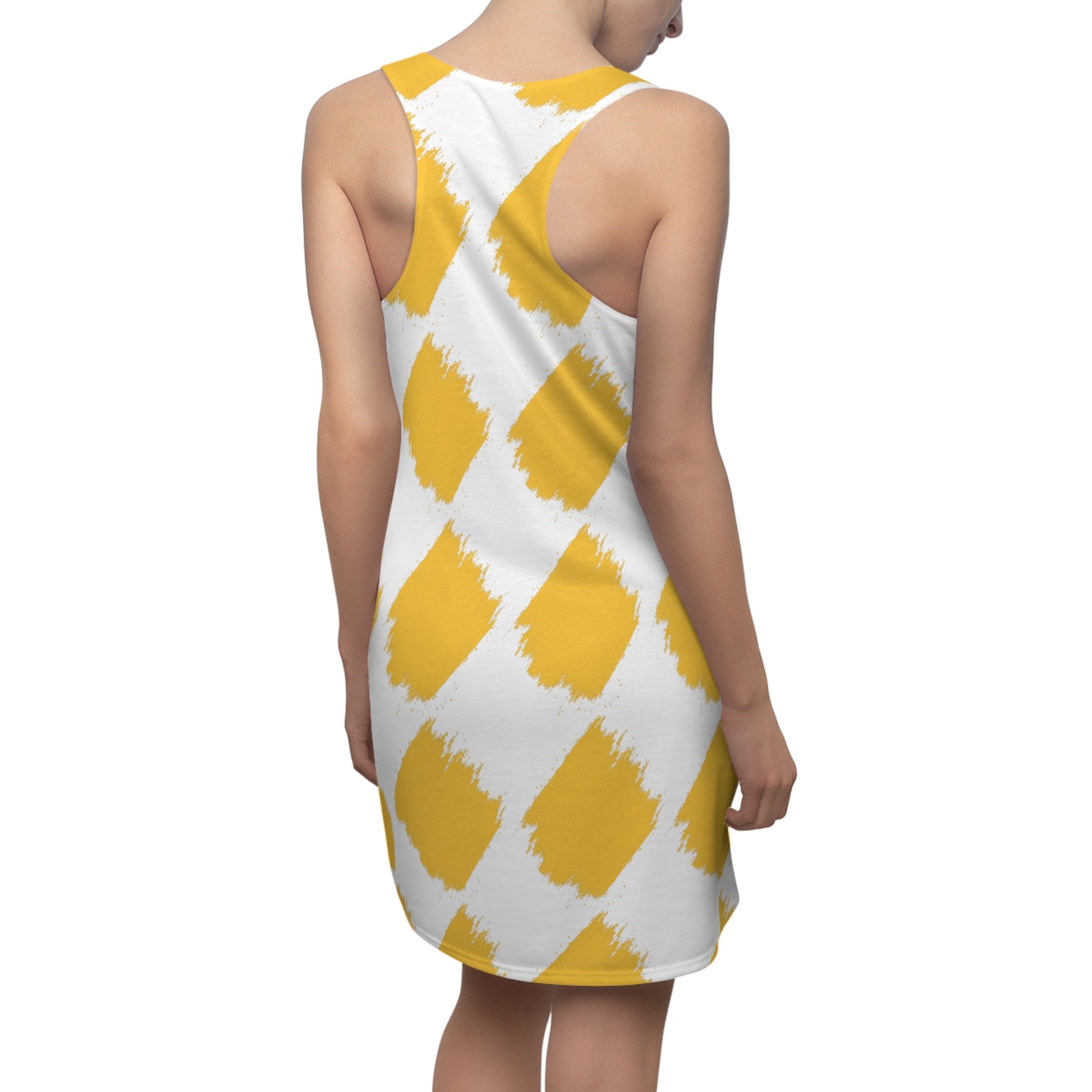 Women's Cut & Sew Racerback Dress with yellow brush pattern design | OKEYCITY