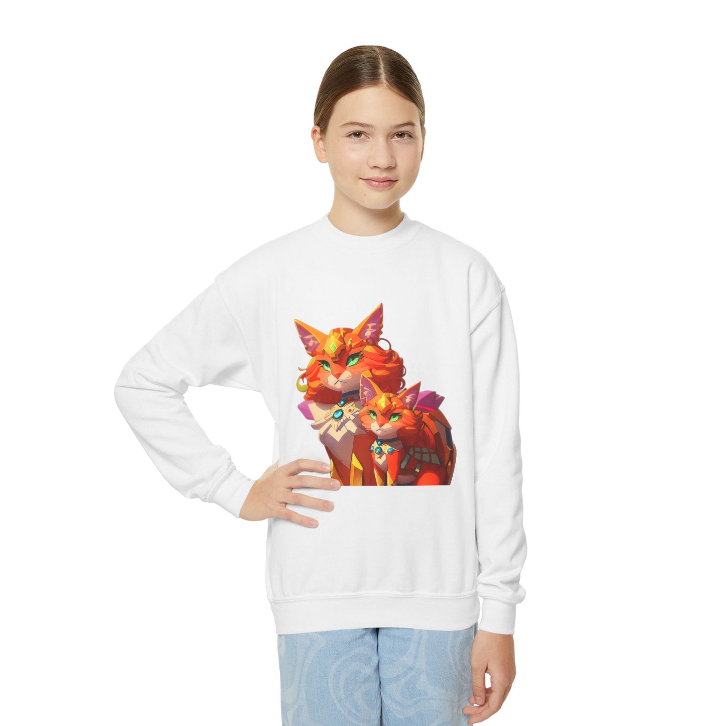 Youth Crewneck Sweatshirt with cats vector Design | OKEYCITY