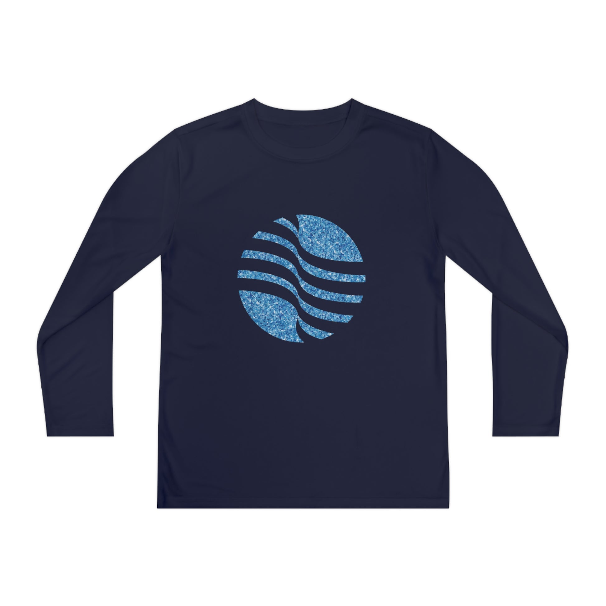 Youth Long Sleeve Competitor Tee with blue circle Design | OKEYCITY