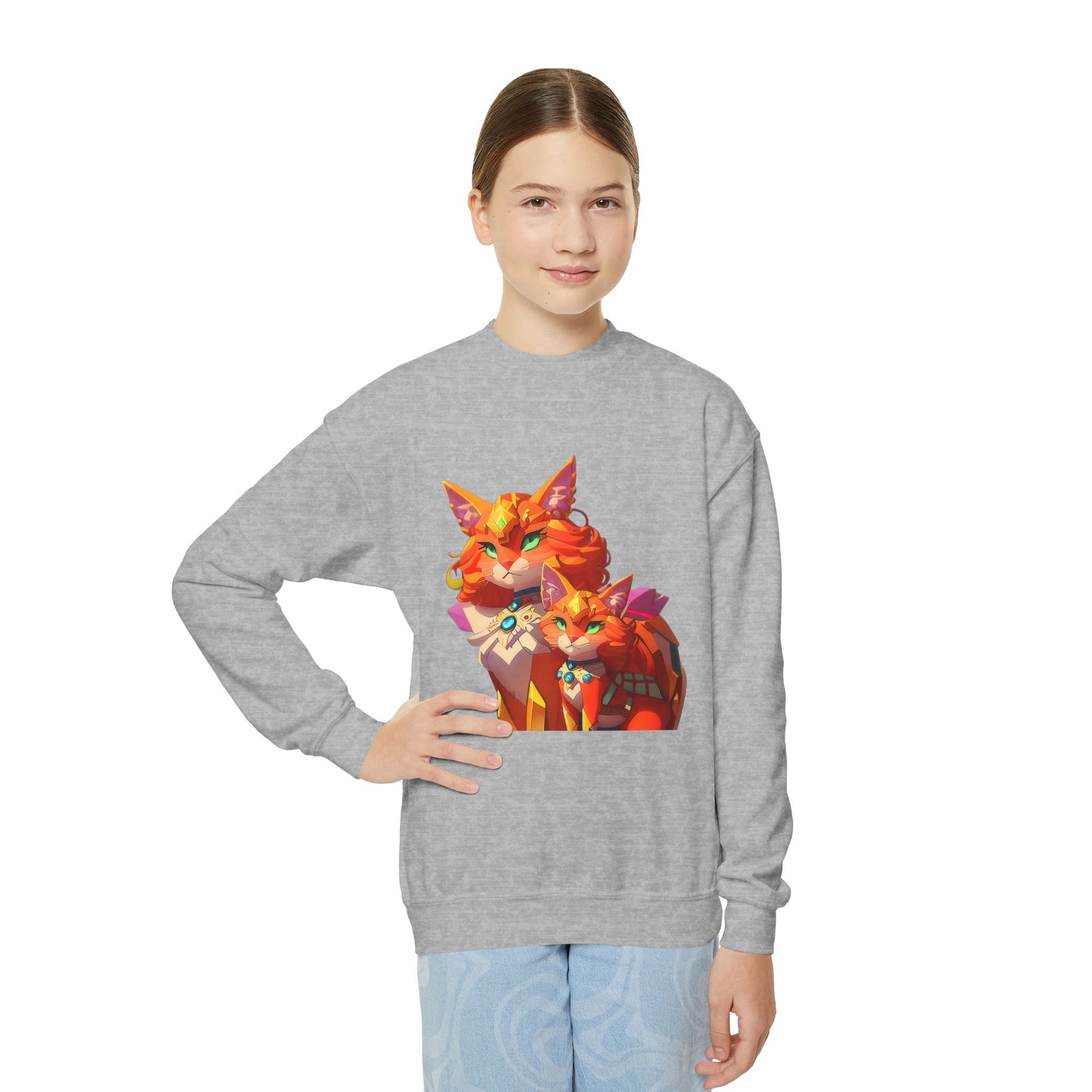 Youth Crewneck Sweatshirt with cats vector Design | OKEYCITY