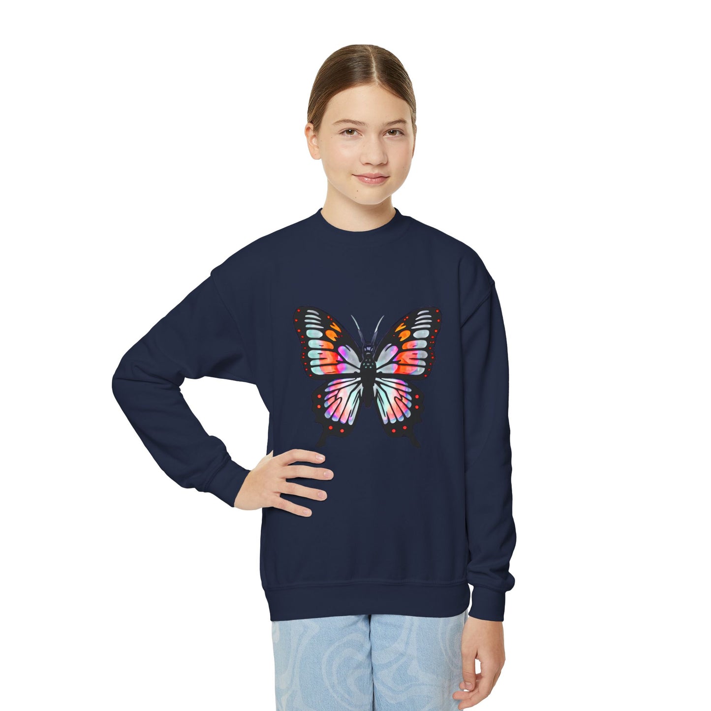 Youth Crewneck Sweatshirt with Butterfly Design | OKEYCITY