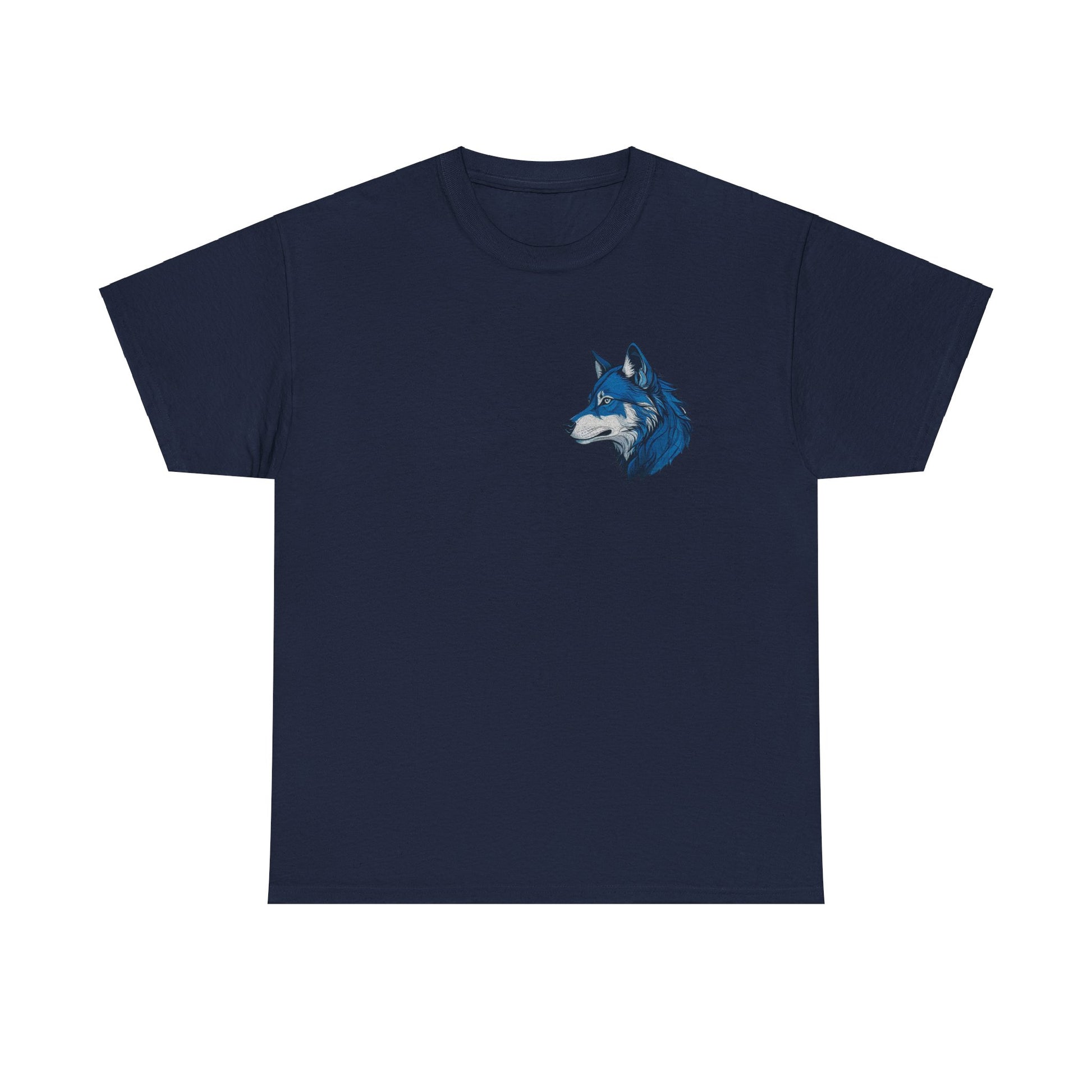 Unisex Heavy Cotton Tee with deep blue wolf Design | OKEYCITY