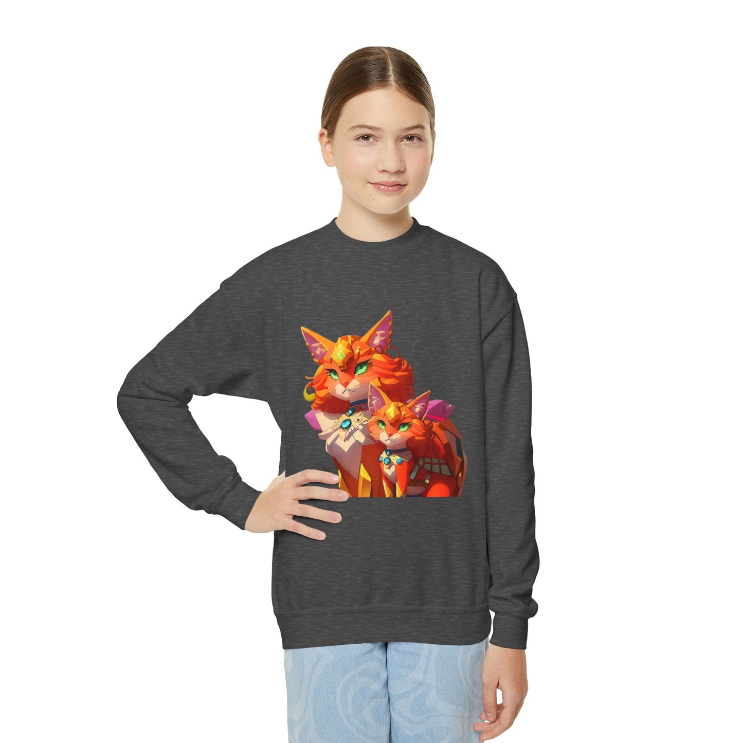 Youth Crewneck Sweatshirt with cats vector Design | OKEYCITY