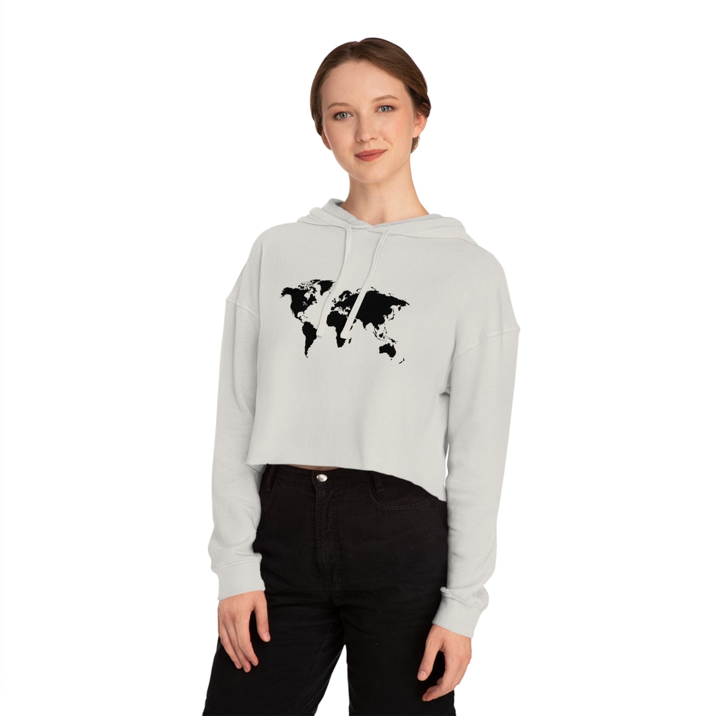 Women’s Cropped Hooded Sweatshirt with map world Design | OKEYCITY