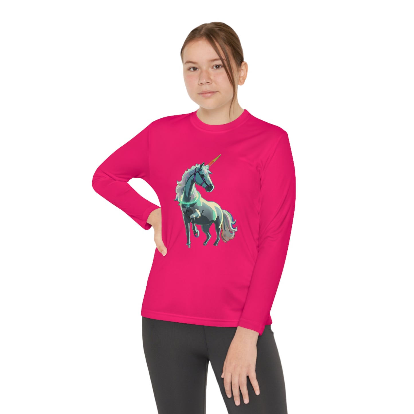 Youth Long Sleeve Competitor Tee with Unicorn Design | OKEYCITY