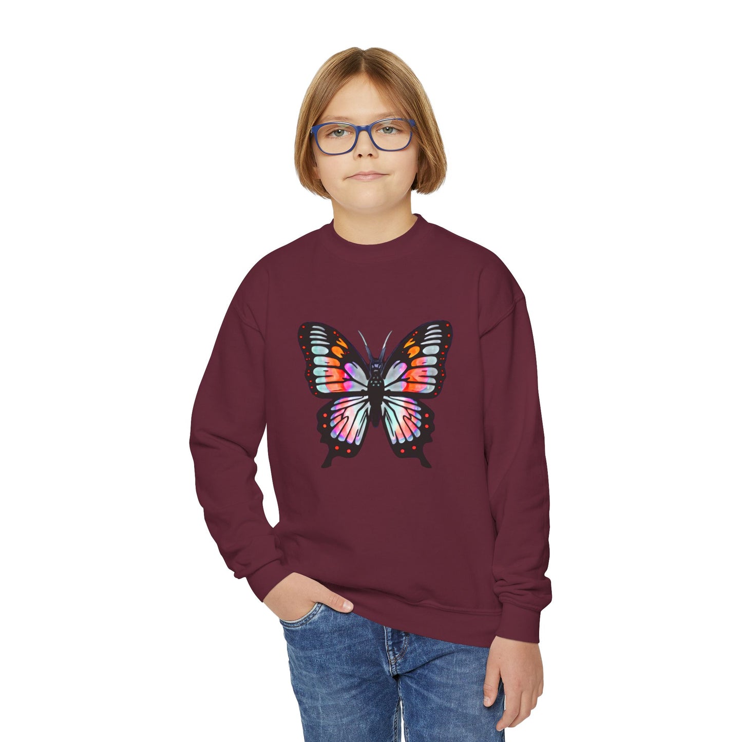 Youth Crewneck Sweatshirt with Butterfly Design | OKEYCITY