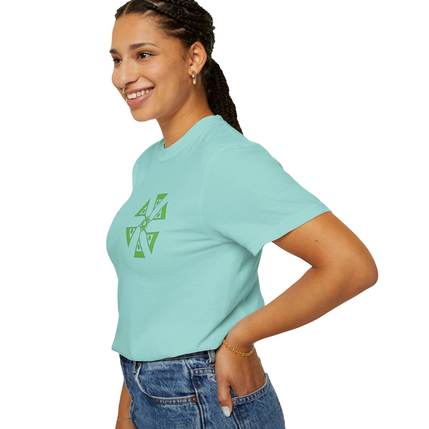 Unisex Garment-Dyed T-shirt with green pattern Design | OKEYCITY