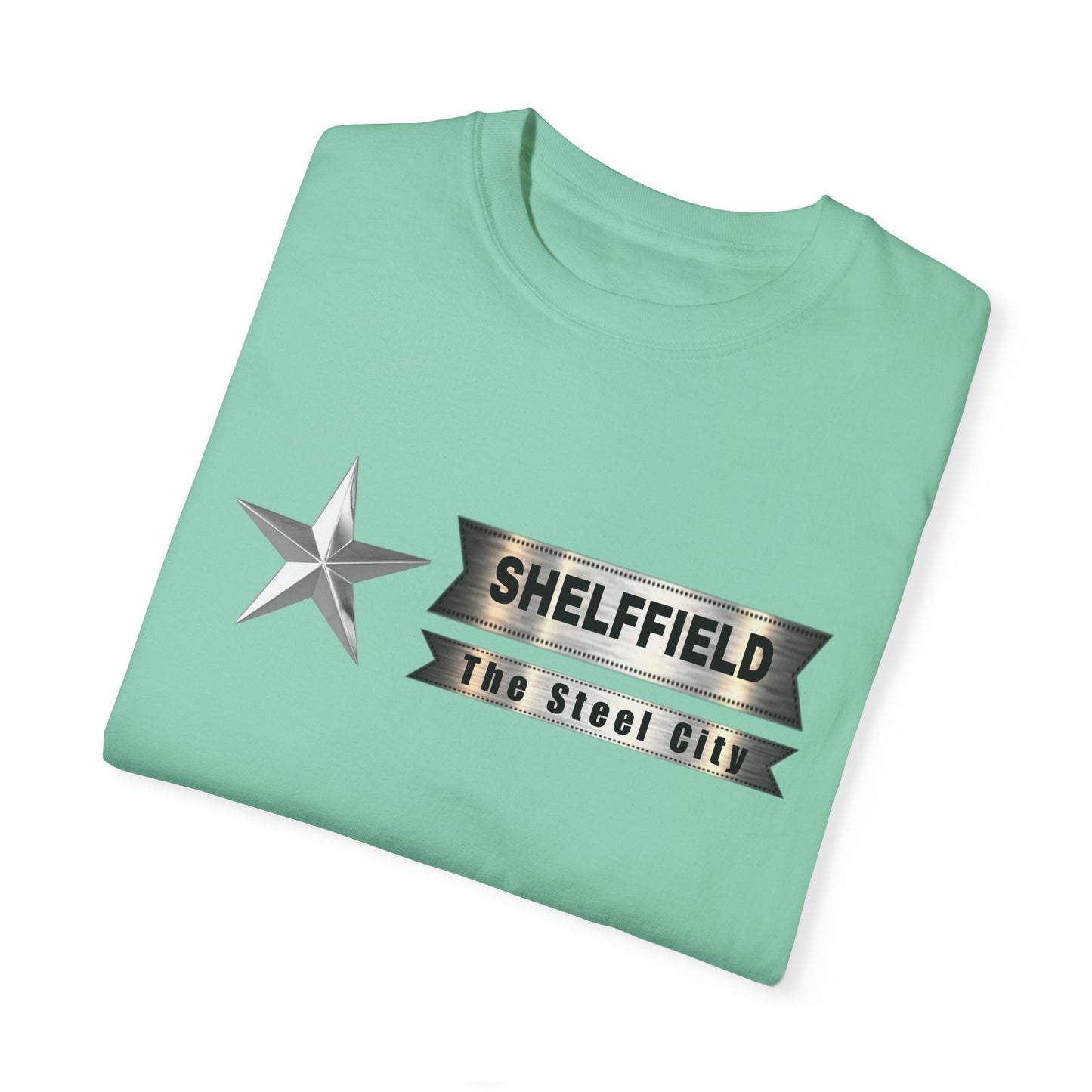 Unisex Garment-Dyed T-shirt with Shelffield Design | OKEYCITY