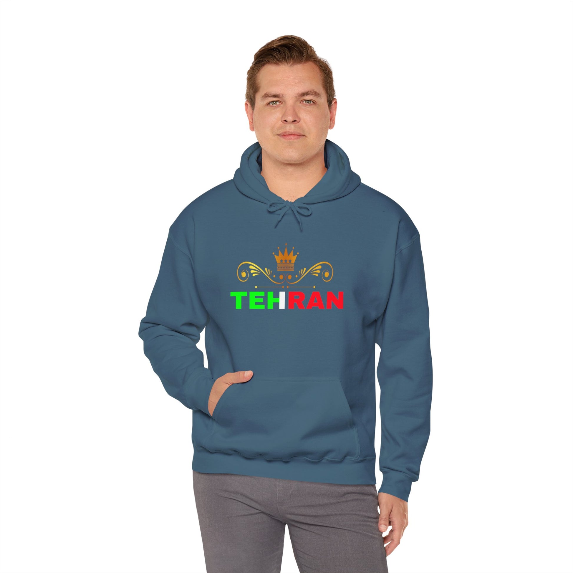 Unisex Heavy Blend™ Hooded Sweatshirt With Tehran and Iran Symbol Design | OKEYCITY