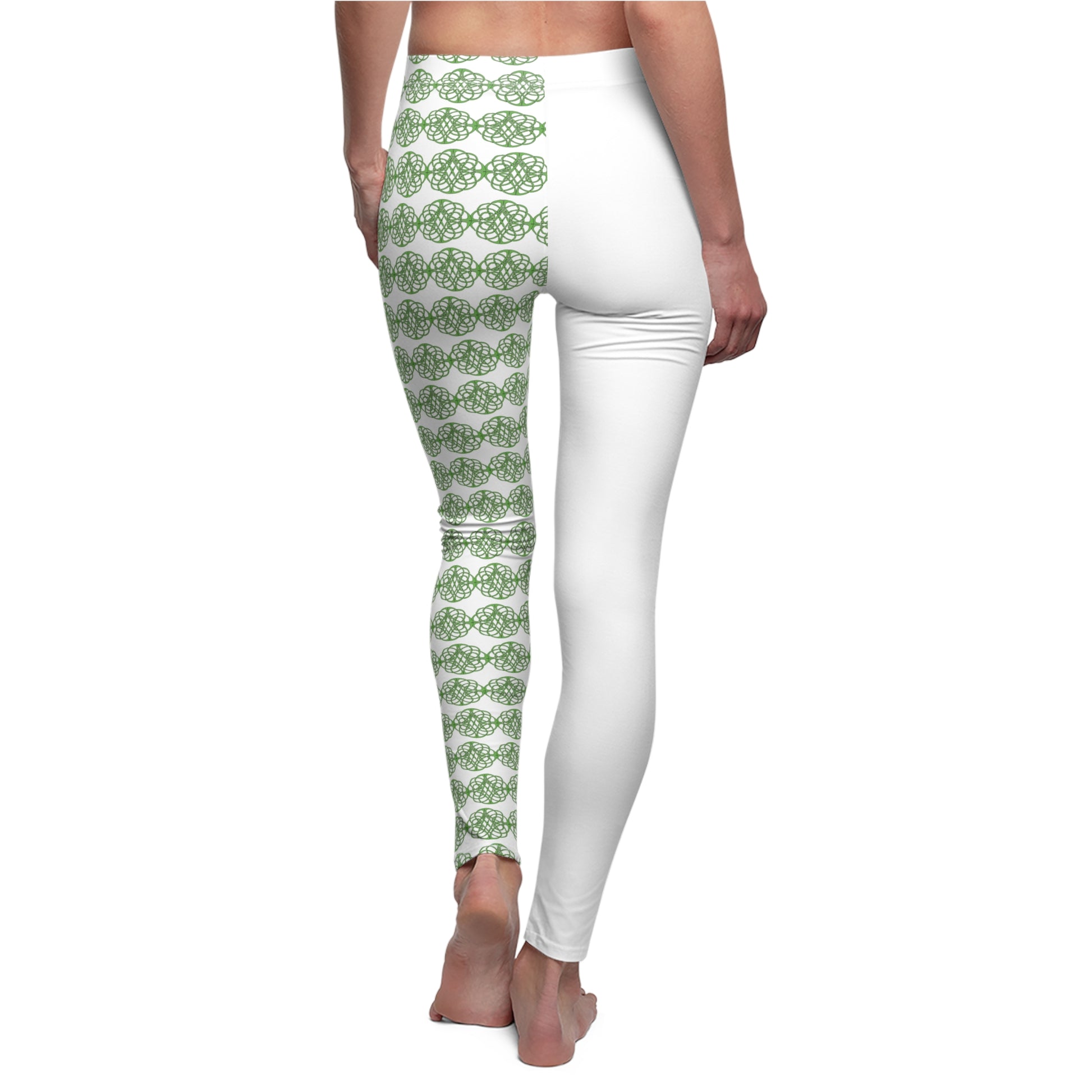 Women's Cut & Sew Casual Leggings (AOP) with green pattern Design| OKEYCITY