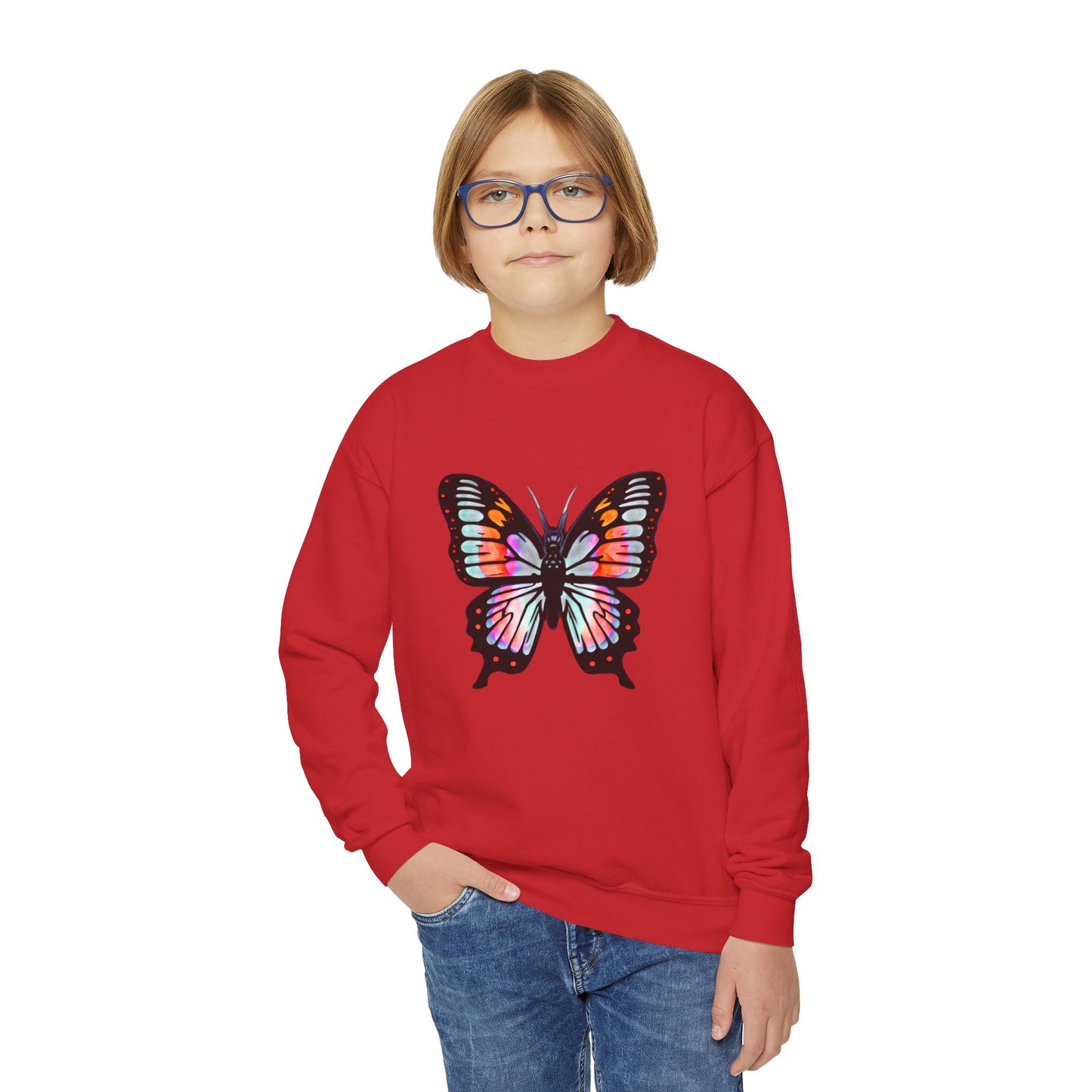 Youth Crewneck Sweatshirt with Butterfly Design | OKEYCITY