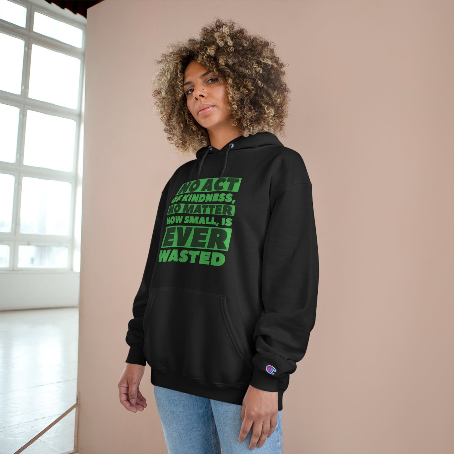 Champion Hoodie With Green Text Design | OKEYCITY