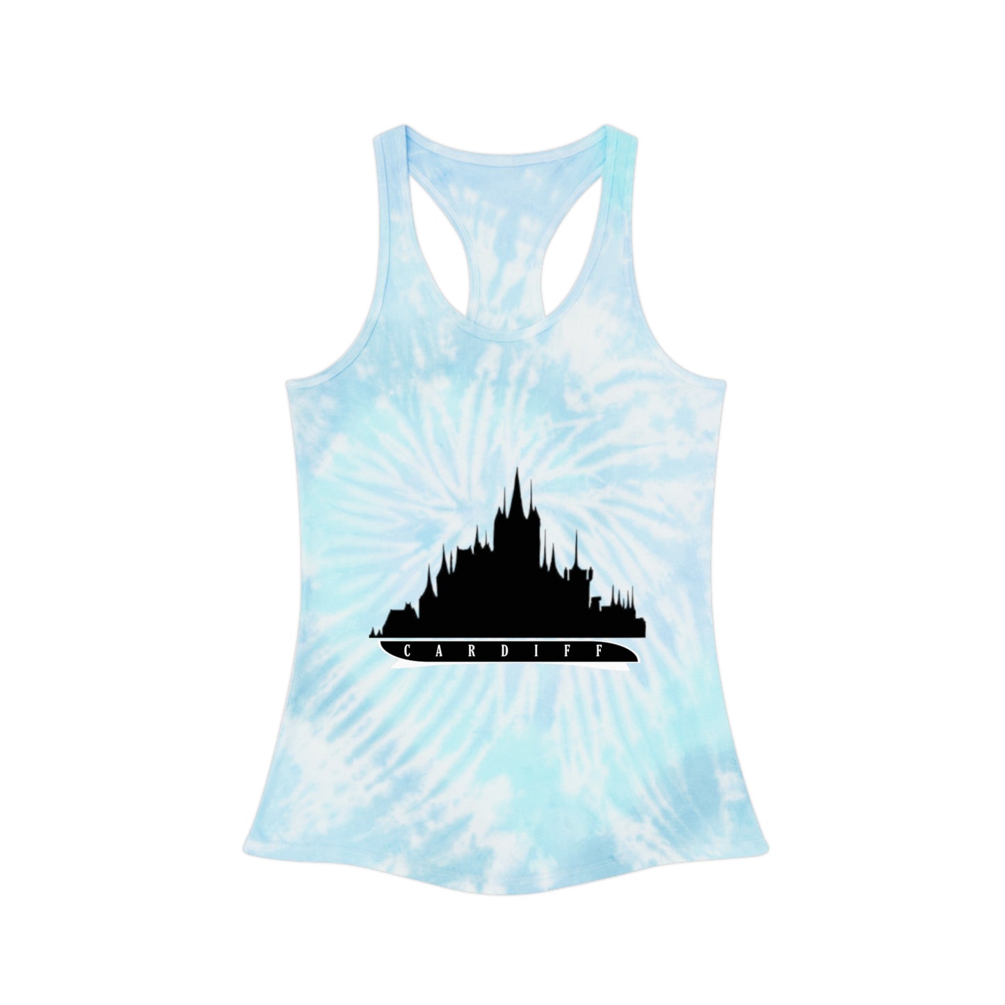 Tie Dye Racerback Tank Top With cardiff Design | OKEYCITY