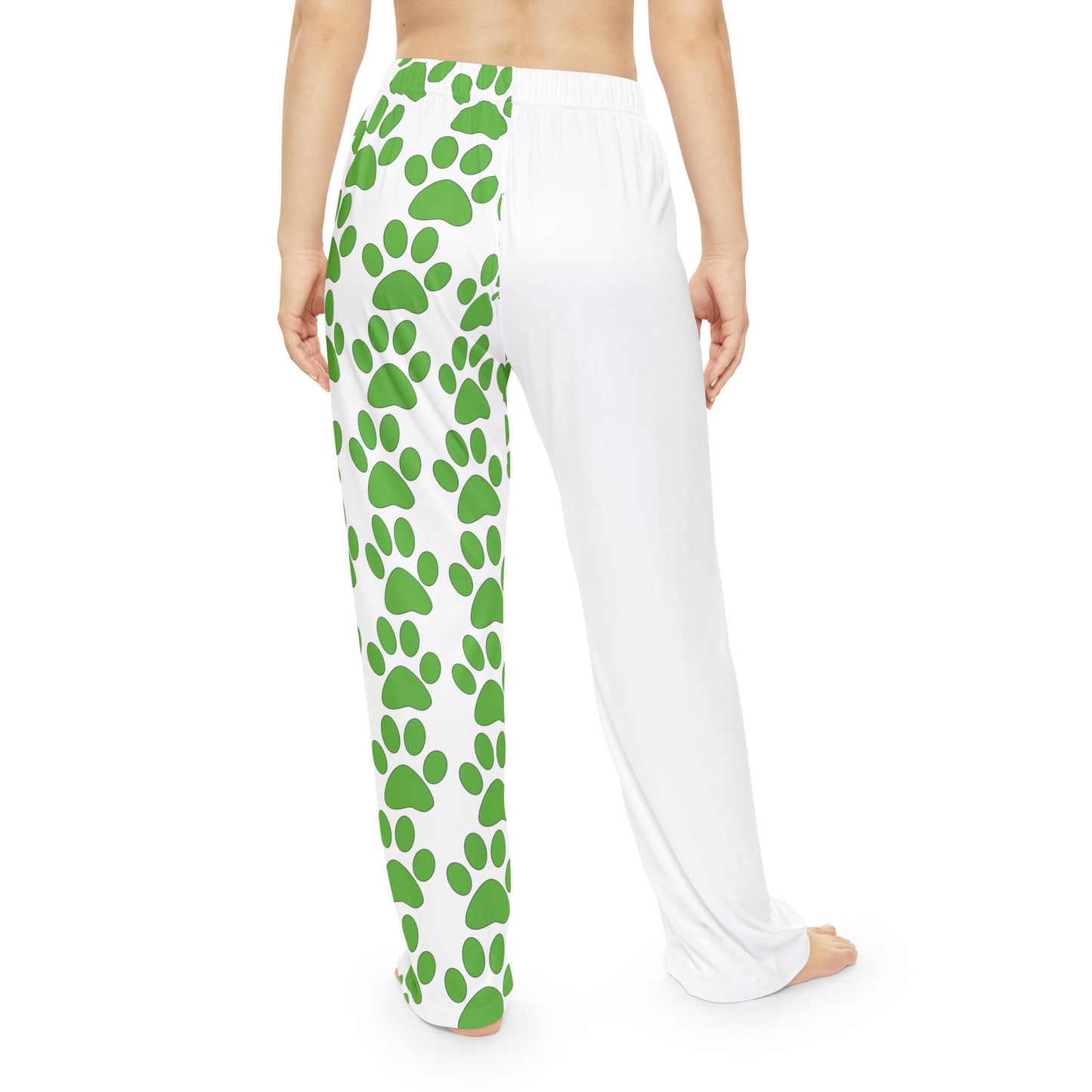 Women's Pajama Pants (AOP) with Green dog footprint design | OKEYCITY