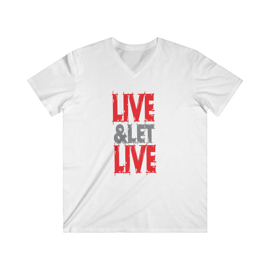 Men's Fitted V-Neck Short Sleeve Tee With Live Let Live Design| OKEYCITY