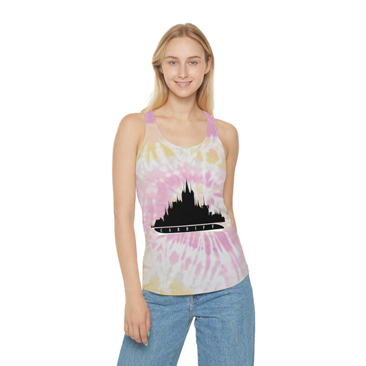 Tie Dye Racerback Tank Top With cardiff Design | OKEYCITY