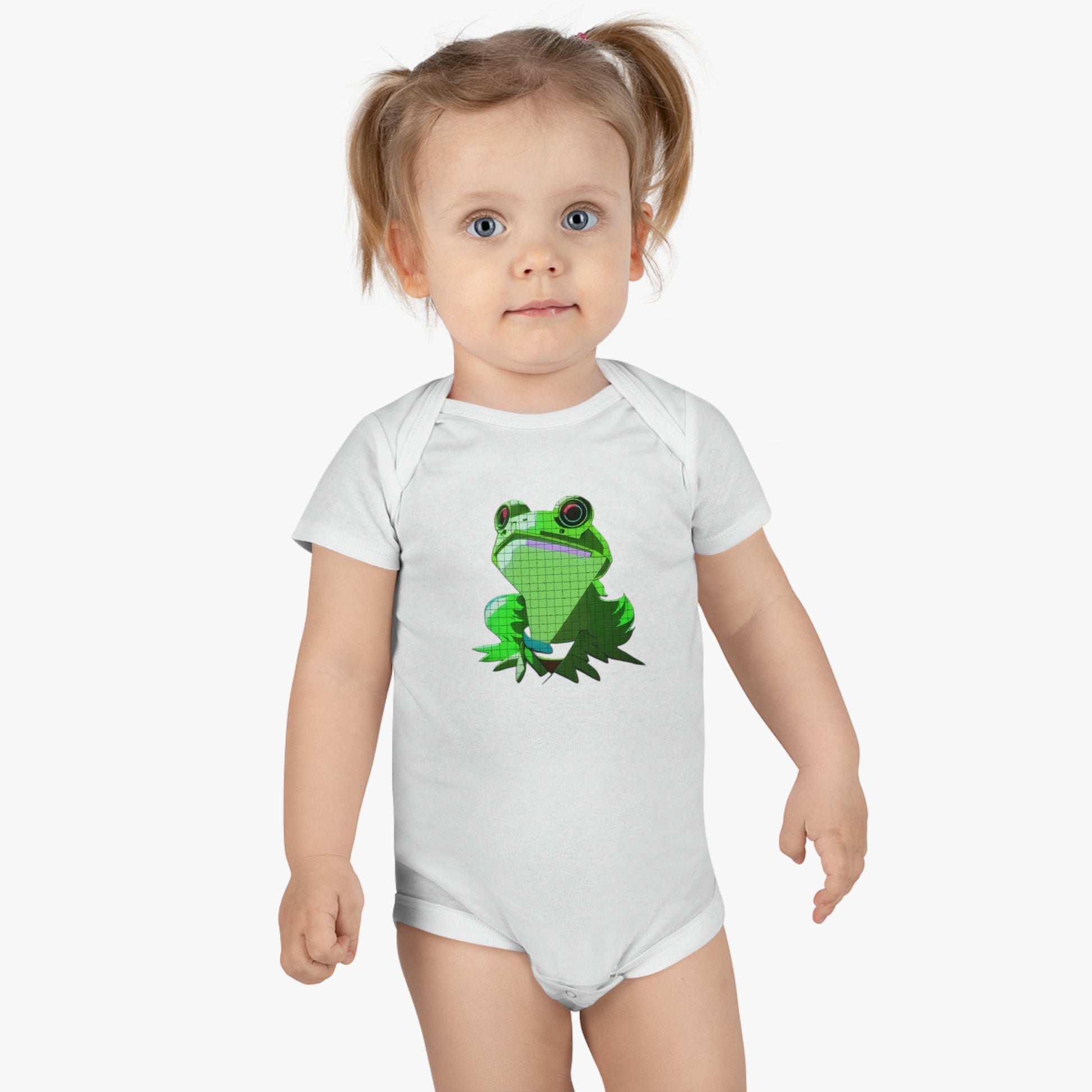Baby Short Sleeve Onesie® with Green Frog Design | OKEYCITY