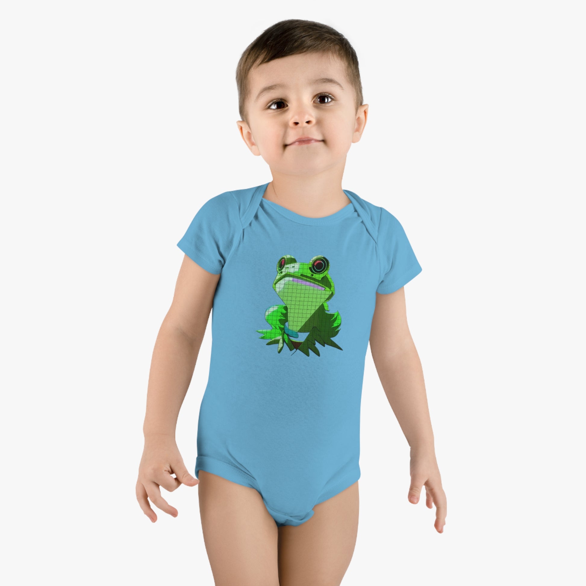 Baby Short Sleeve Onesie® with Green Frog Design | OKEYCITY