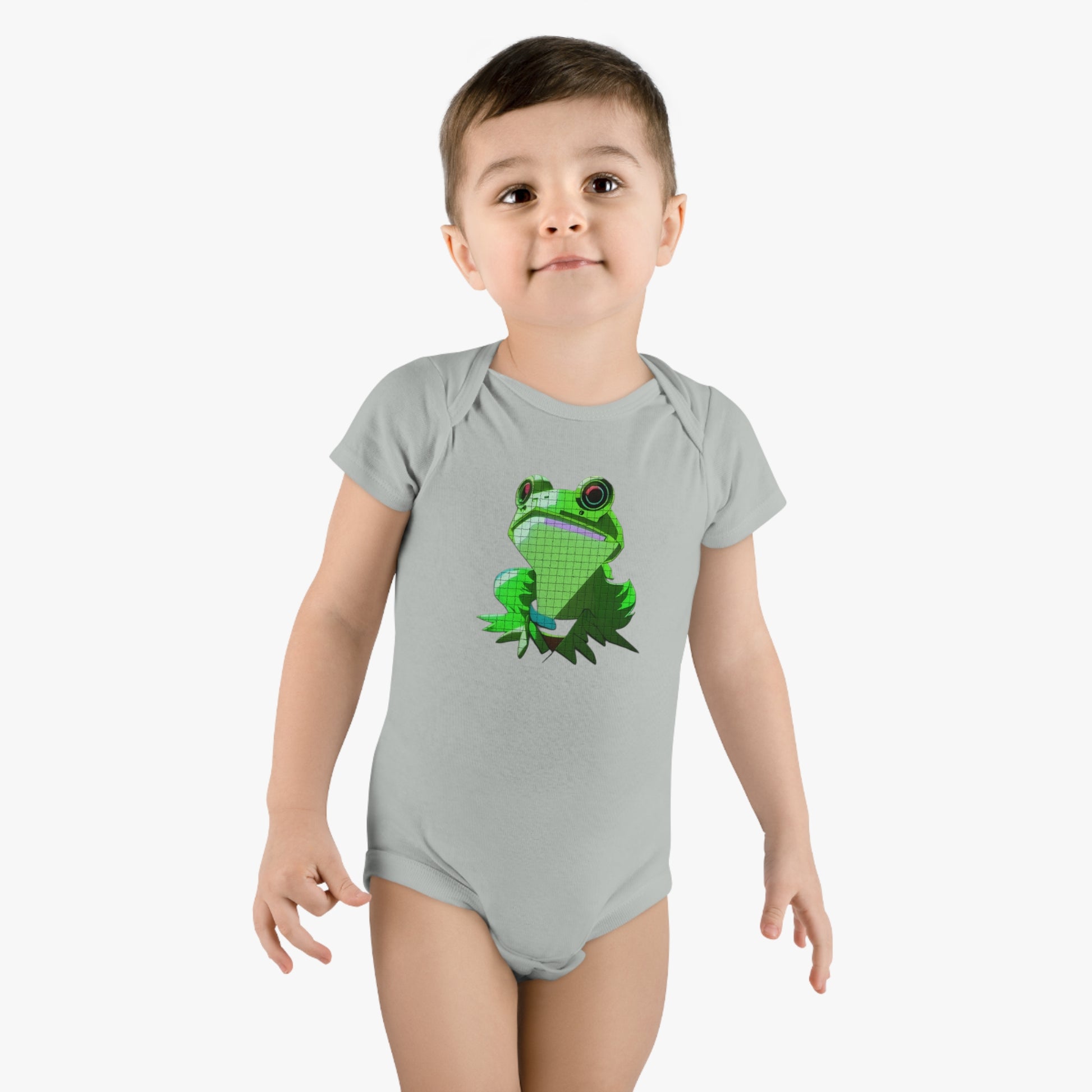 Baby Short Sleeve Onesie® with Green Frog Design | OKEYCITY